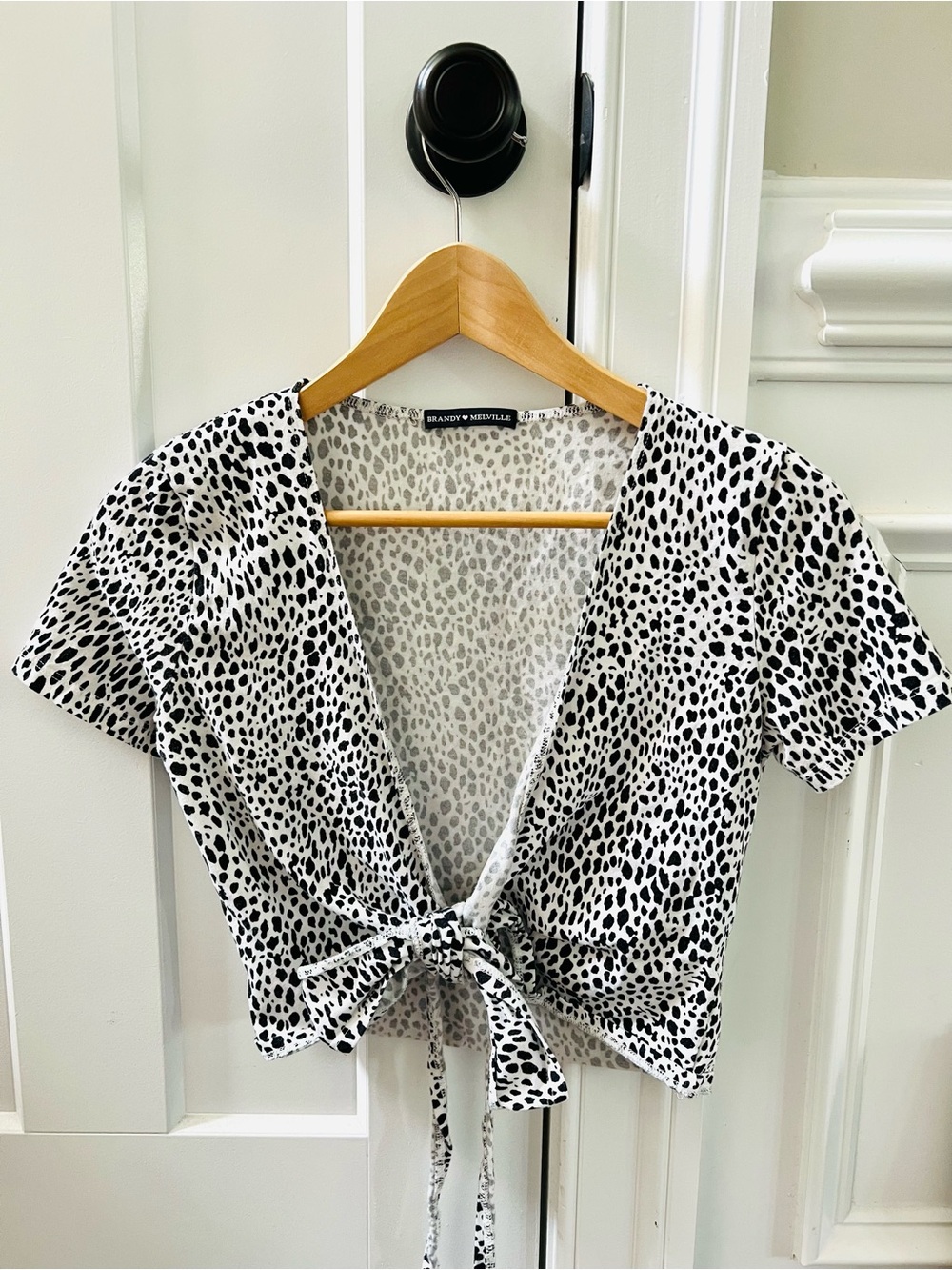 Brandy Melville Black & White Tie-Front Wrap Crop Top